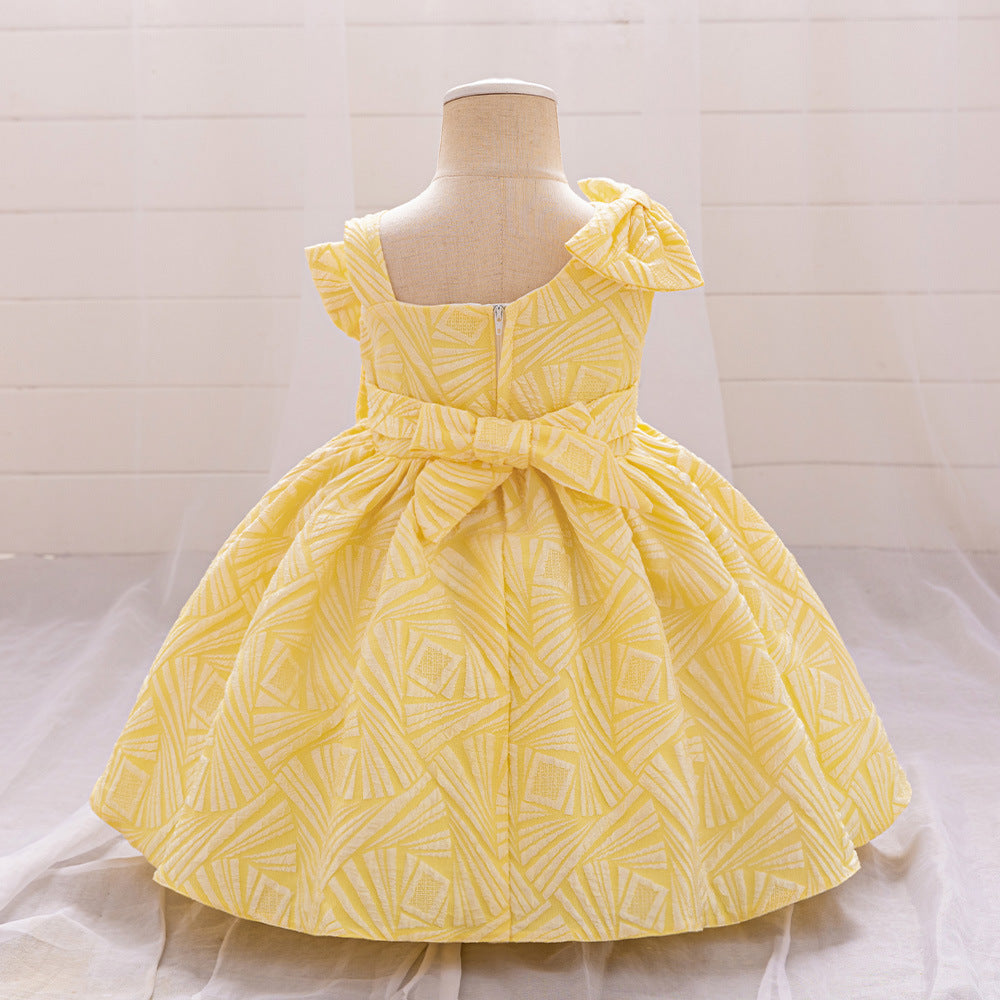 One Shoulder Bowknot Puffy Princess Dress for Baby Girls | Knee-Length Ball Gown