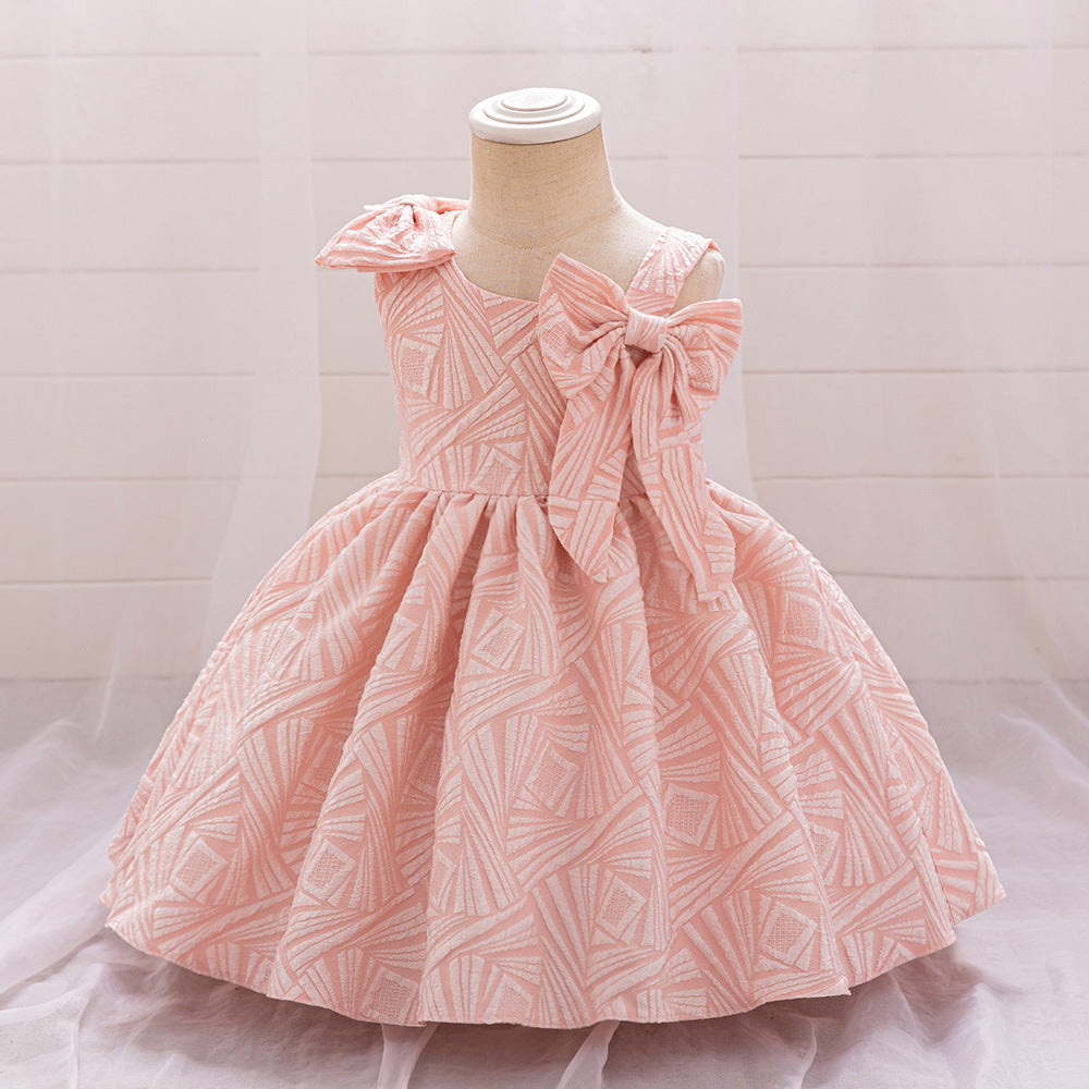 One Shoulder Bowknot Puffy Princess Dress for Baby Girls | Knee-Length Ball Gown