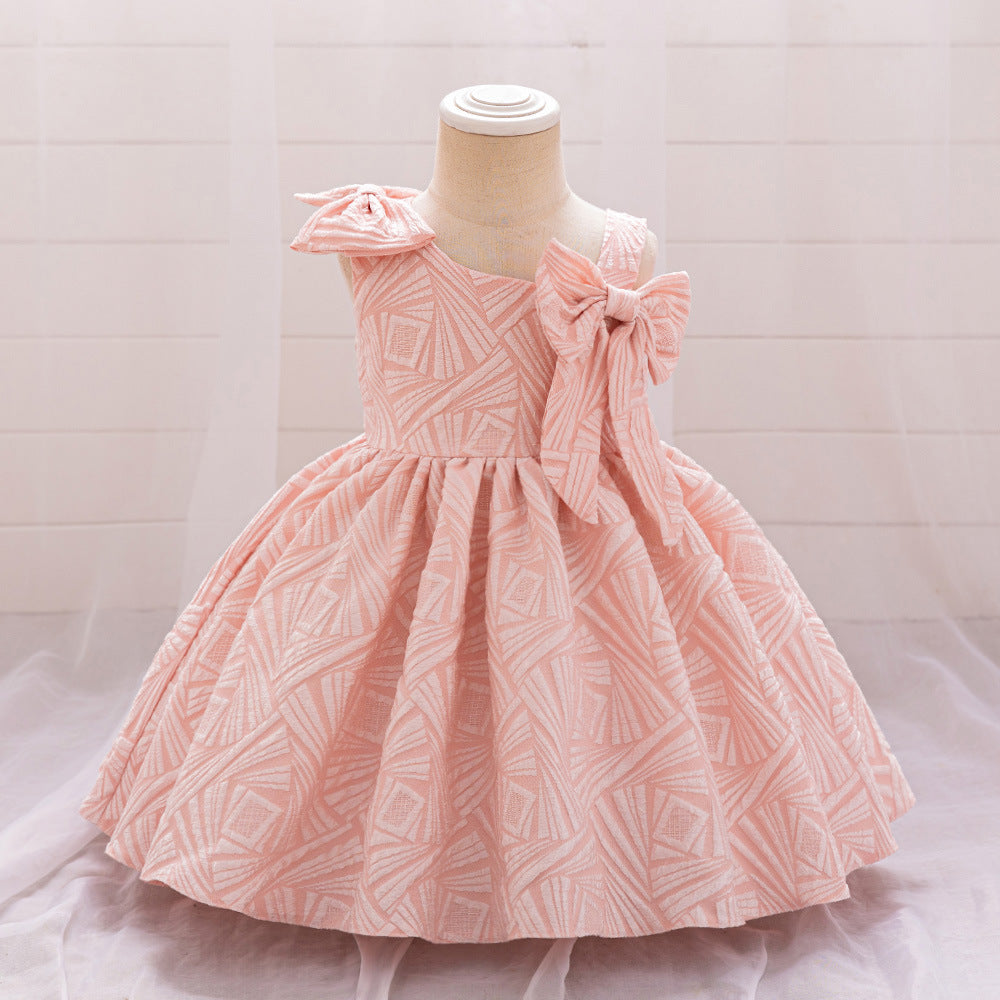 One Shoulder Bowknot Puffy Princess Dress for Baby Girls | Knee-Length Ball Gown