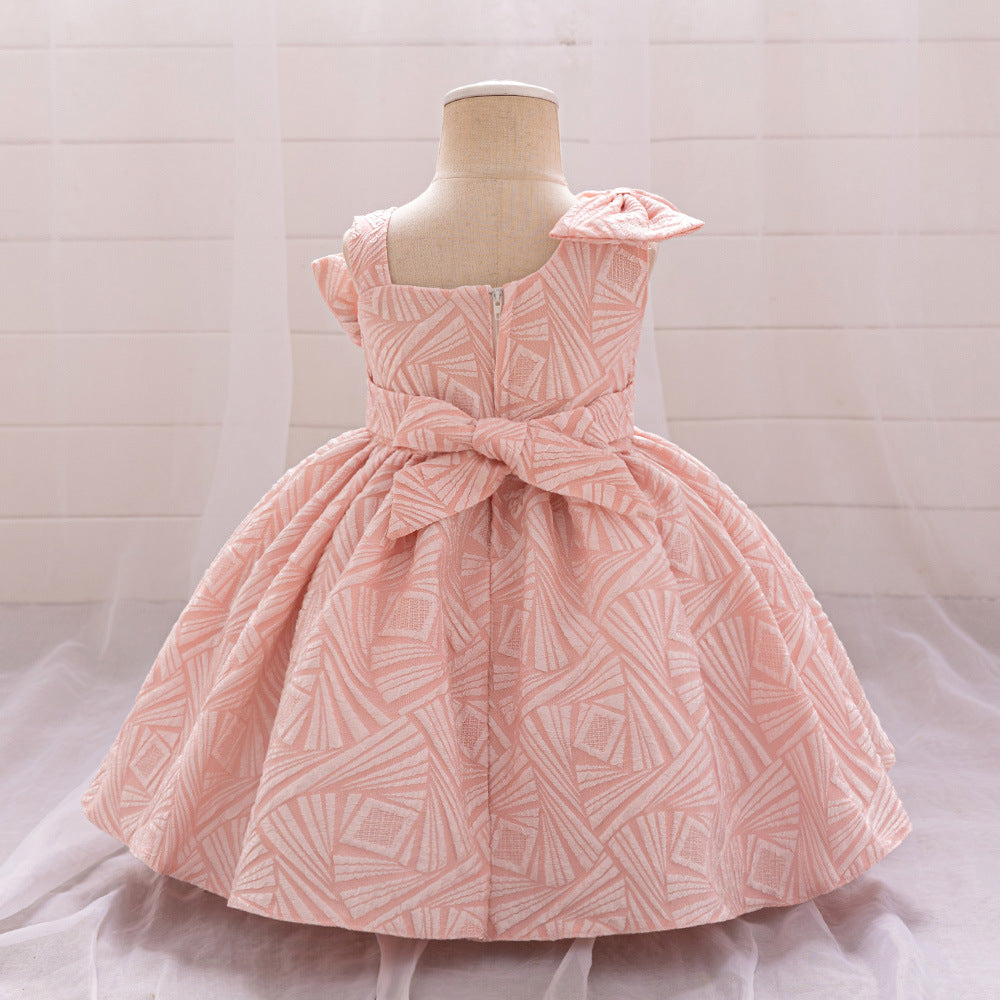 One Shoulder Bowknot Puffy Princess Dress for Baby Girls | Knee-Length Ball Gown