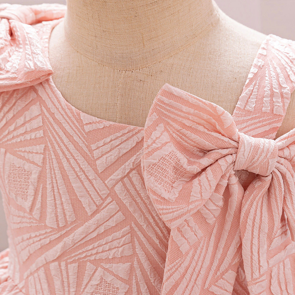 One Shoulder Bowknot Puffy Princess Dress for Baby Girls | Knee-Length Ball Gown