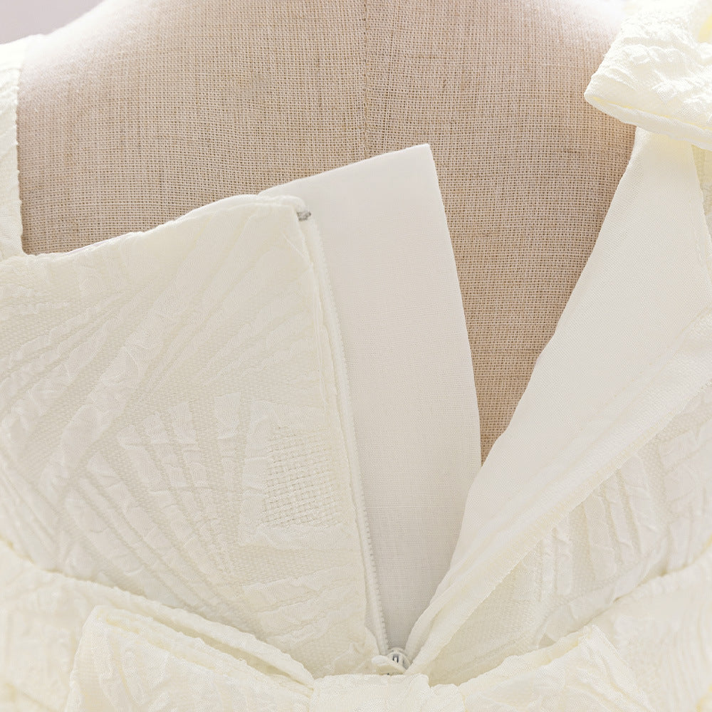 One Shoulder Bowknot Puffy Princess Dress for Baby Girls | Knee-Length Ball Gown