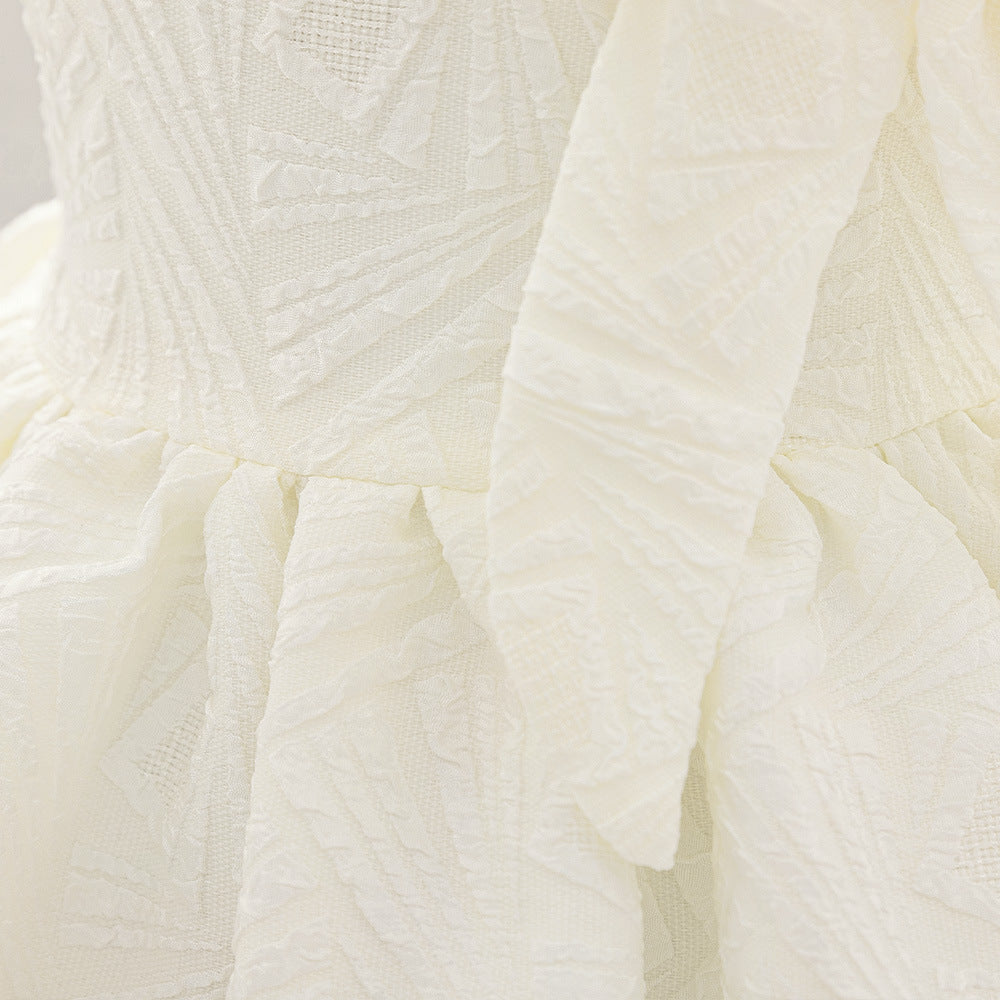 One Shoulder Bowknot Puffy Princess Dress for Baby Girls | Knee-Length Ball Gown