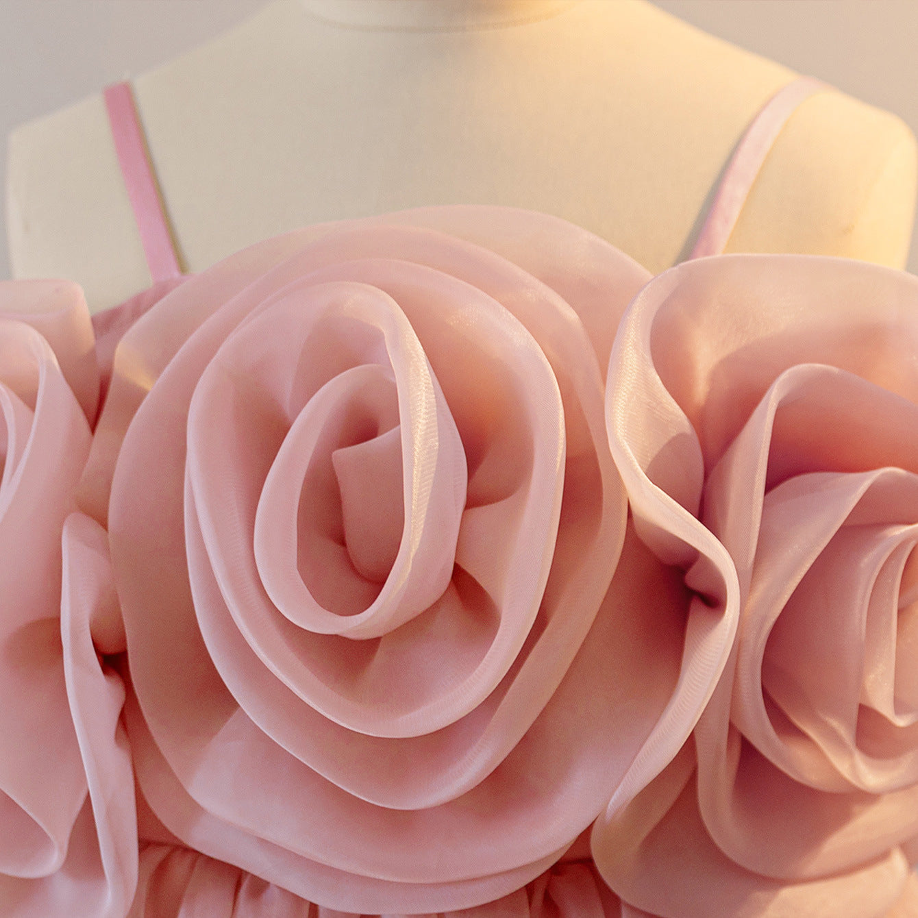 Pink Off-Shoulder Floral Organza Maxi Dress for Girls | A-Line Princess Party Gown