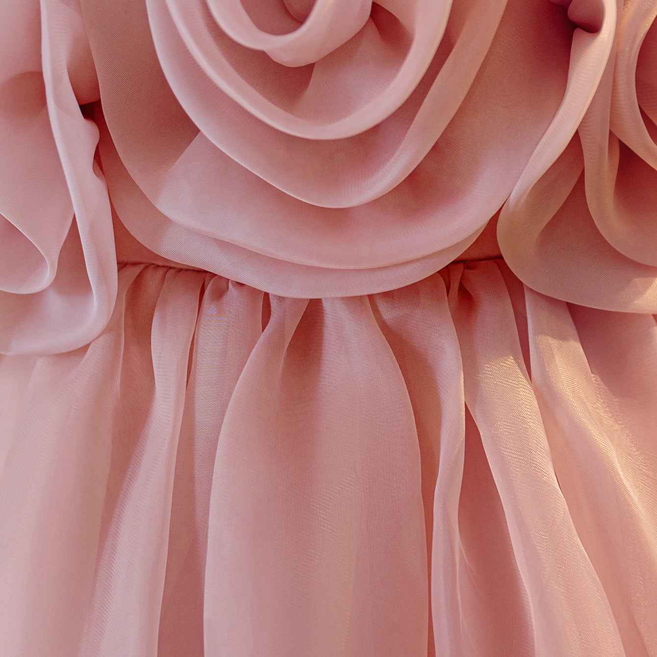 Pink Off-Shoulder Floral Organza Maxi Dress for Girls | A-Line Princess Party Gown