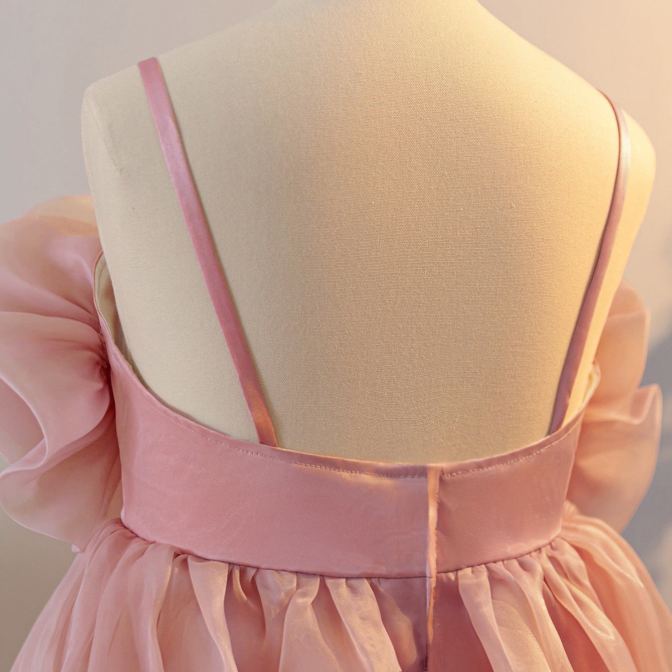 Pink Off-Shoulder Floral Organza Maxi Dress for Girls | A-Line Princess Party Gown
