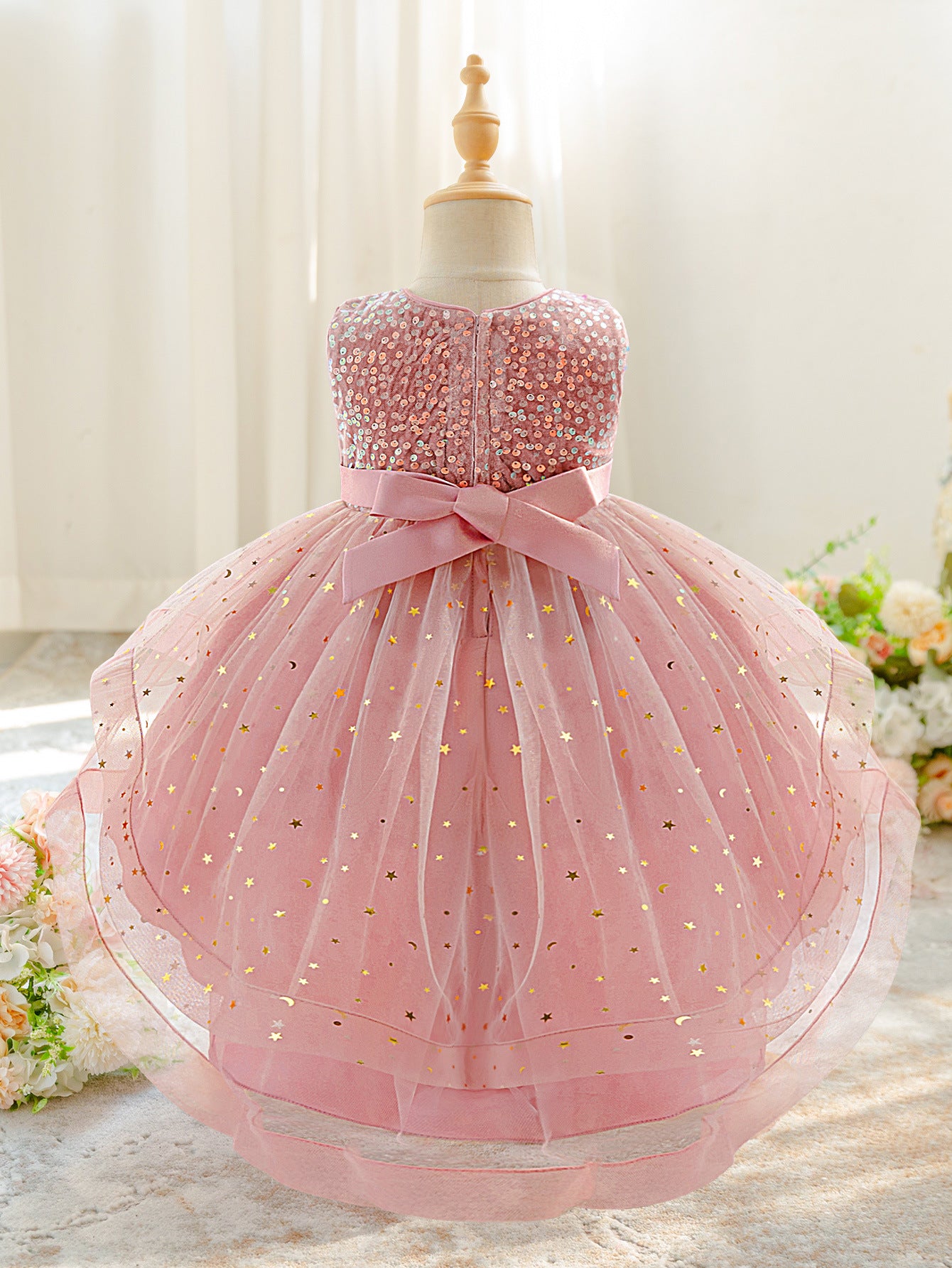 Pink Sequin Puffy Ball Gown Dress for Girls - High-Low Tulle Party Dress