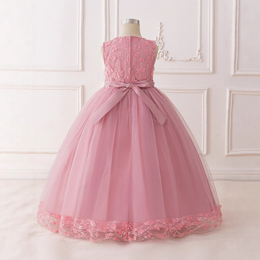 Pink Lace Maxi Princess Dress for Girls – Flower Girl & Party Gown