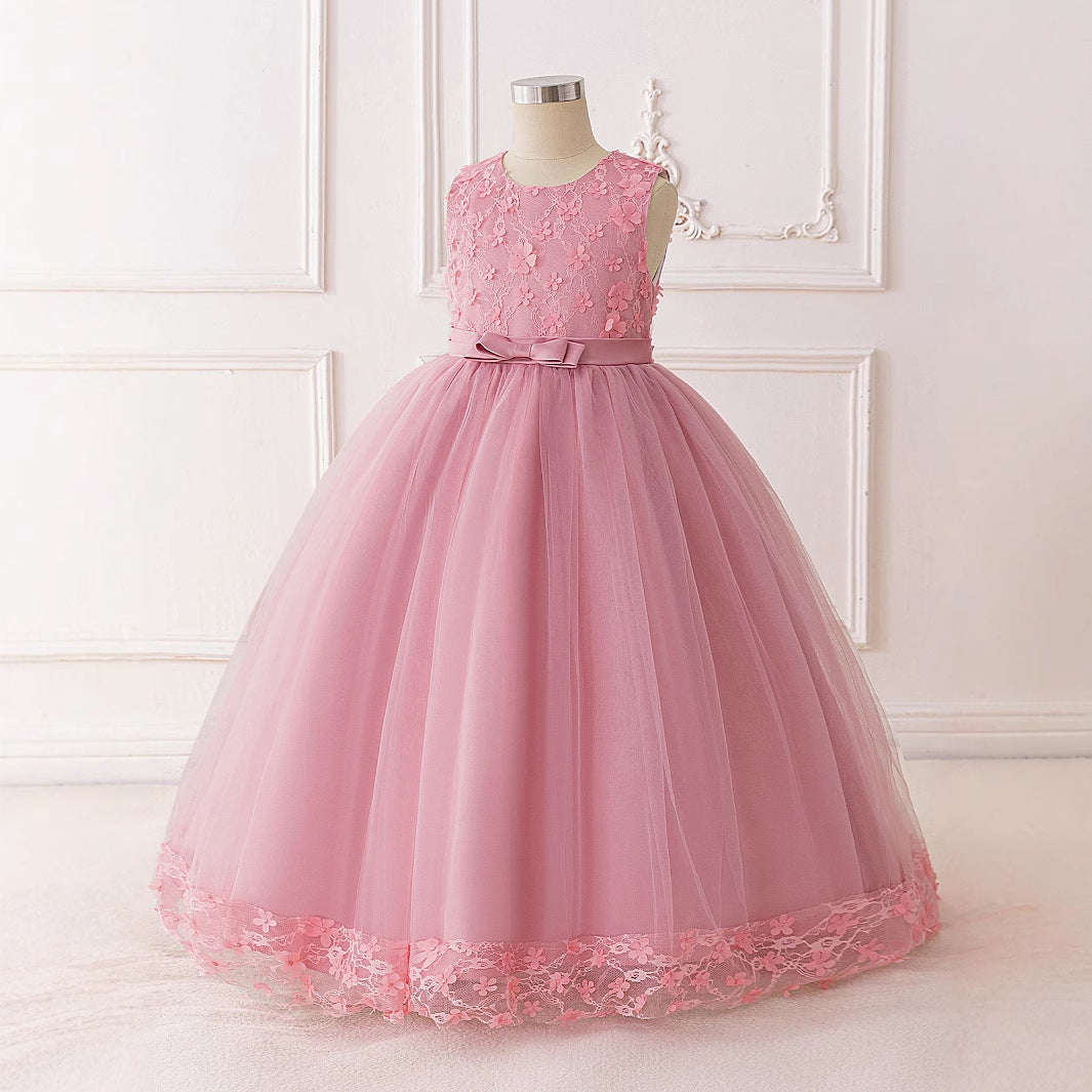 Pink Lace Maxi Princess Dress for Girls – Flower Girl & Party Gown