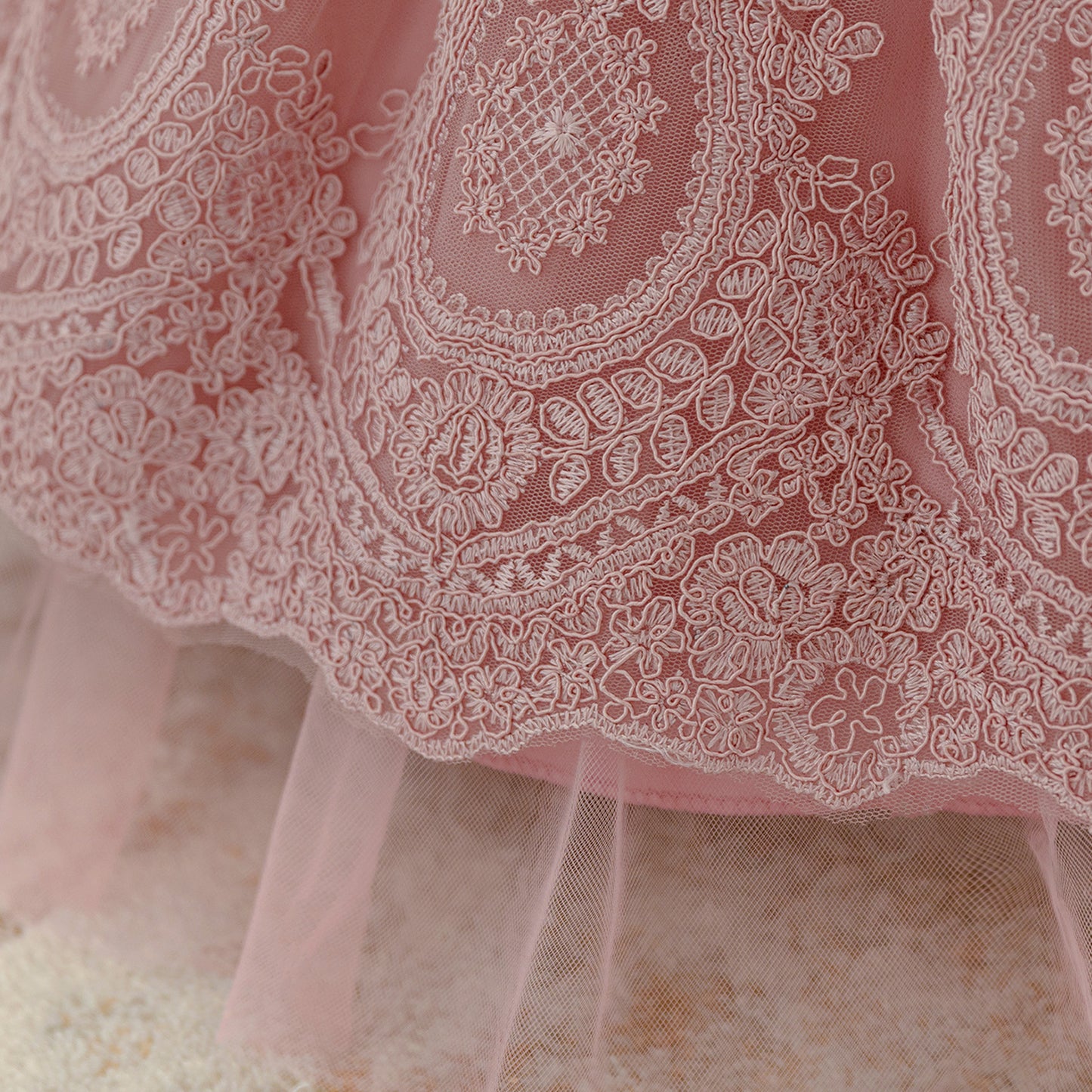 Pink Lace Ball Gown Princess Dress for Girls | Puff Sleeve Tea Length Toddler Party Dress