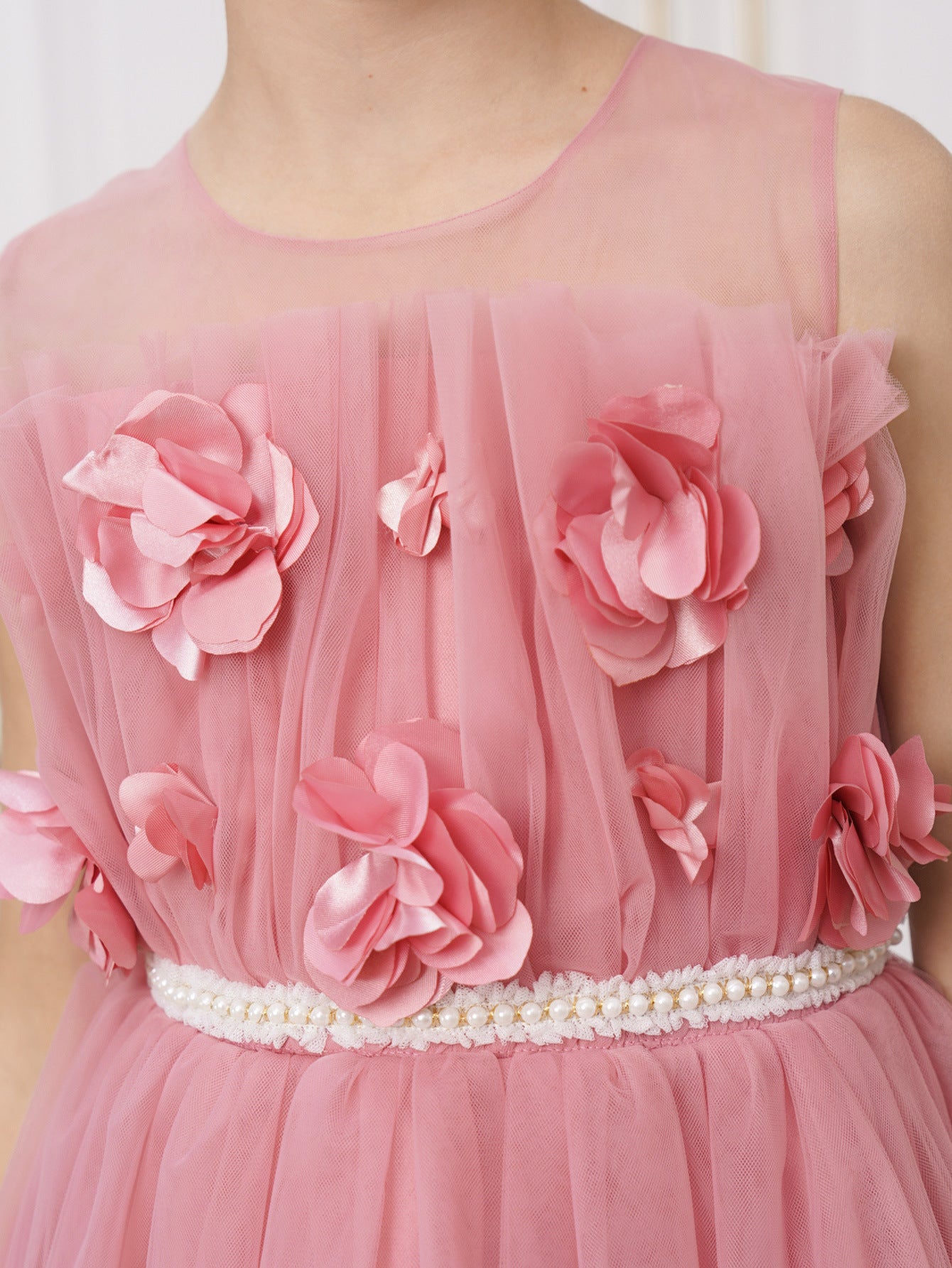 Cute Pink Tulle Off-Shoulder Maxi Dress for Girls | A-Line Princess Gown with Appliqué & Bows