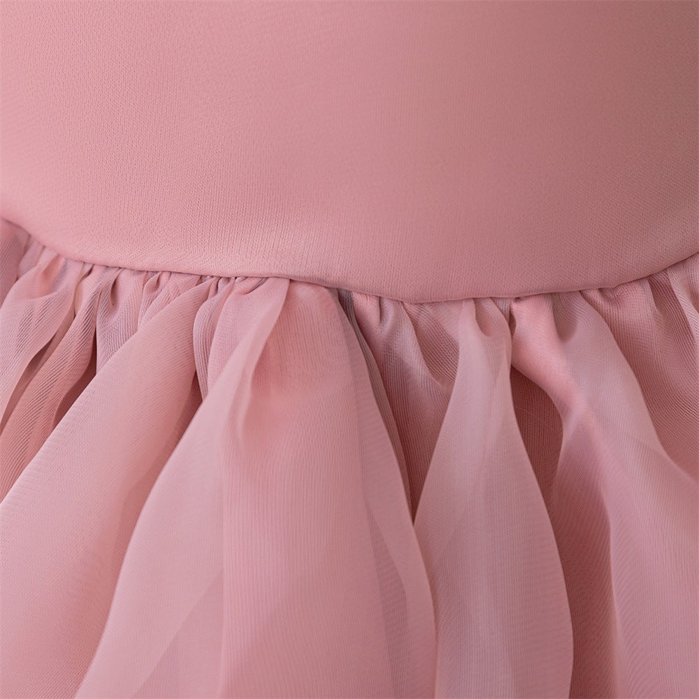 Pink Off-Shoulder Tulle Princess Dress for Girls (3-8 Years) – Sequins, Beads, Tea-Length