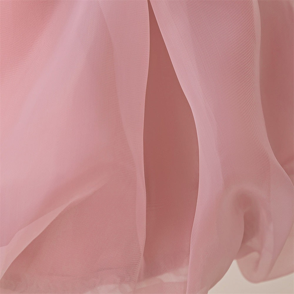 Pink Off-Shoulder Tulle Princess Dress for Girls (3-8 Years) – Sequins, Beads, Tea-Length