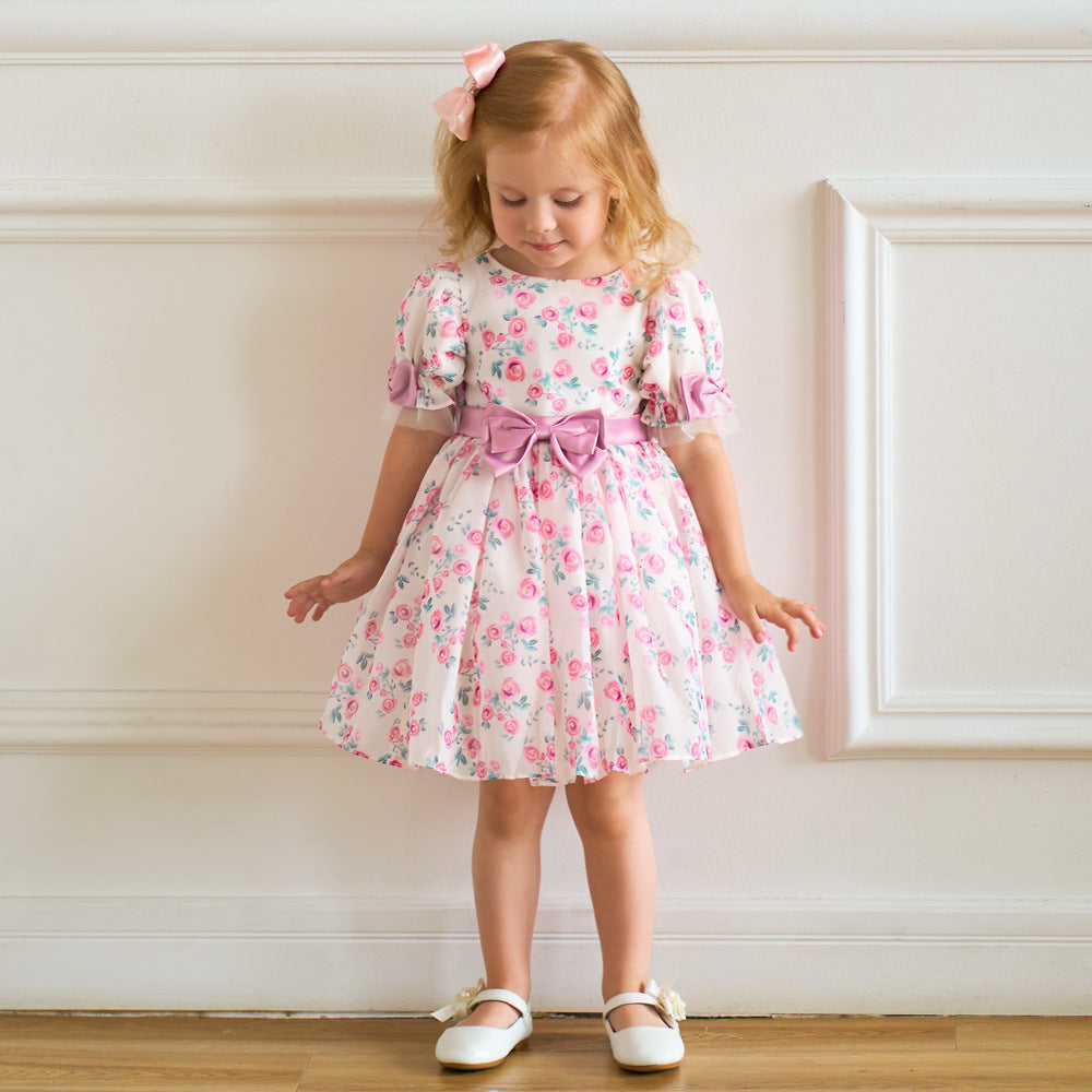 Pink Princess Floral Print Bow Dress for Toddler Girls | Fairy Style Birthday & Party Dress