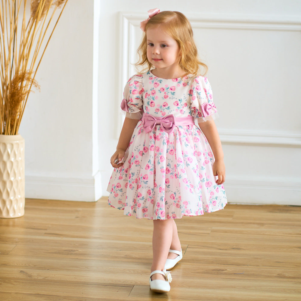 Pink Princess Floral Print Bow Dress for Toddler Girls | Fairy Style Birthday & Party Dress