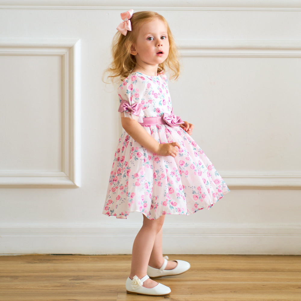 Pink Princess Floral Print Bow Dress for Toddler Girls | Fairy Style Birthday & Party Dress