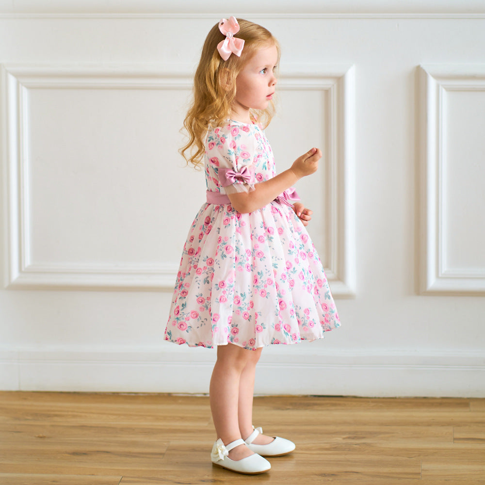 Pink Princess Floral Print Bow Dress for Toddler Girls | Fairy Style Birthday & Party Dress