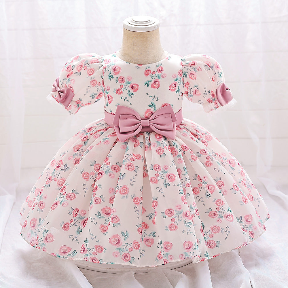 Pink Princess Floral Print Bow Dress for Toddler Girls | Fairy Style Birthday & Party Dress