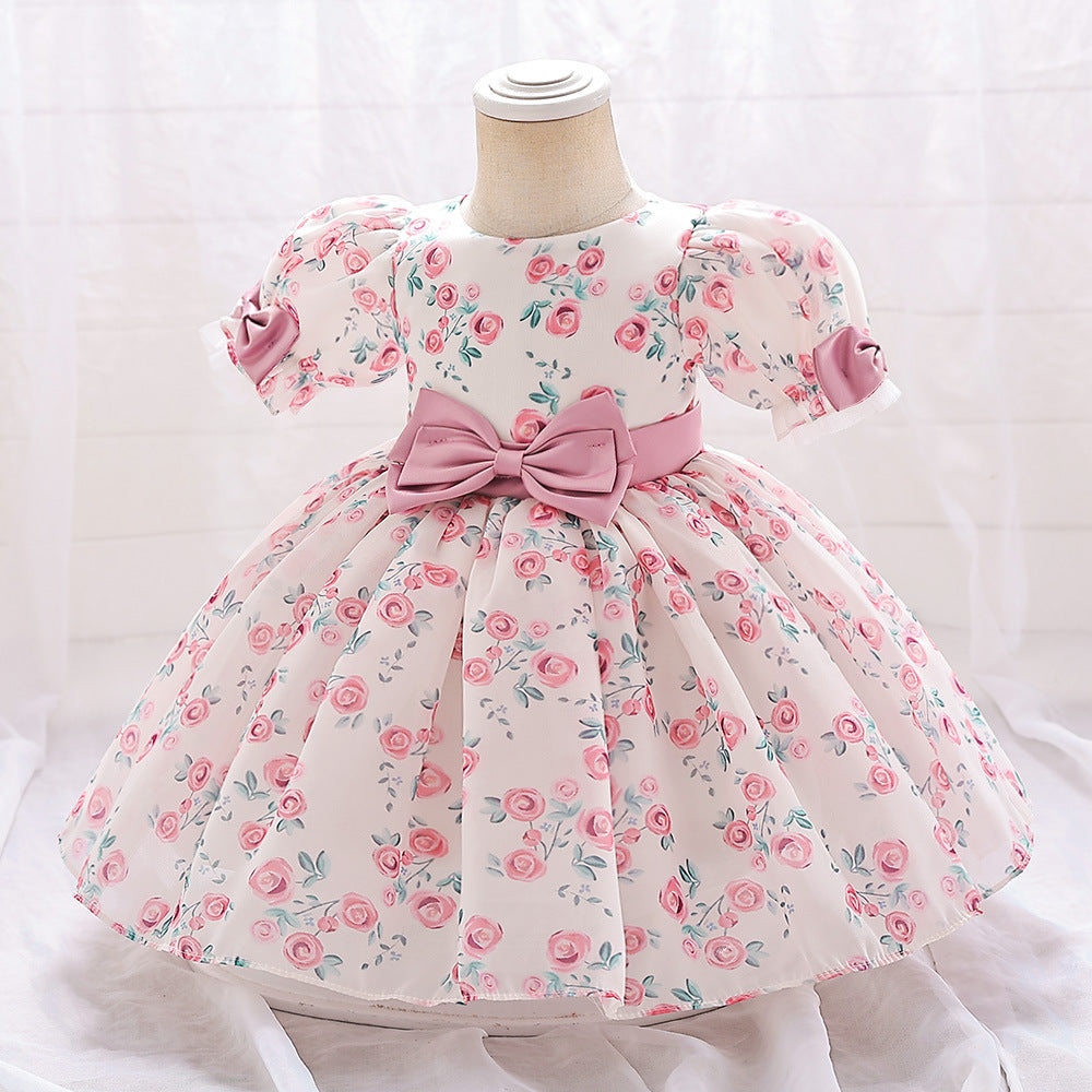 Pink Princess Floral Print Bow Dress for Toddler Girls | Fairy Style Birthday & Party Dress