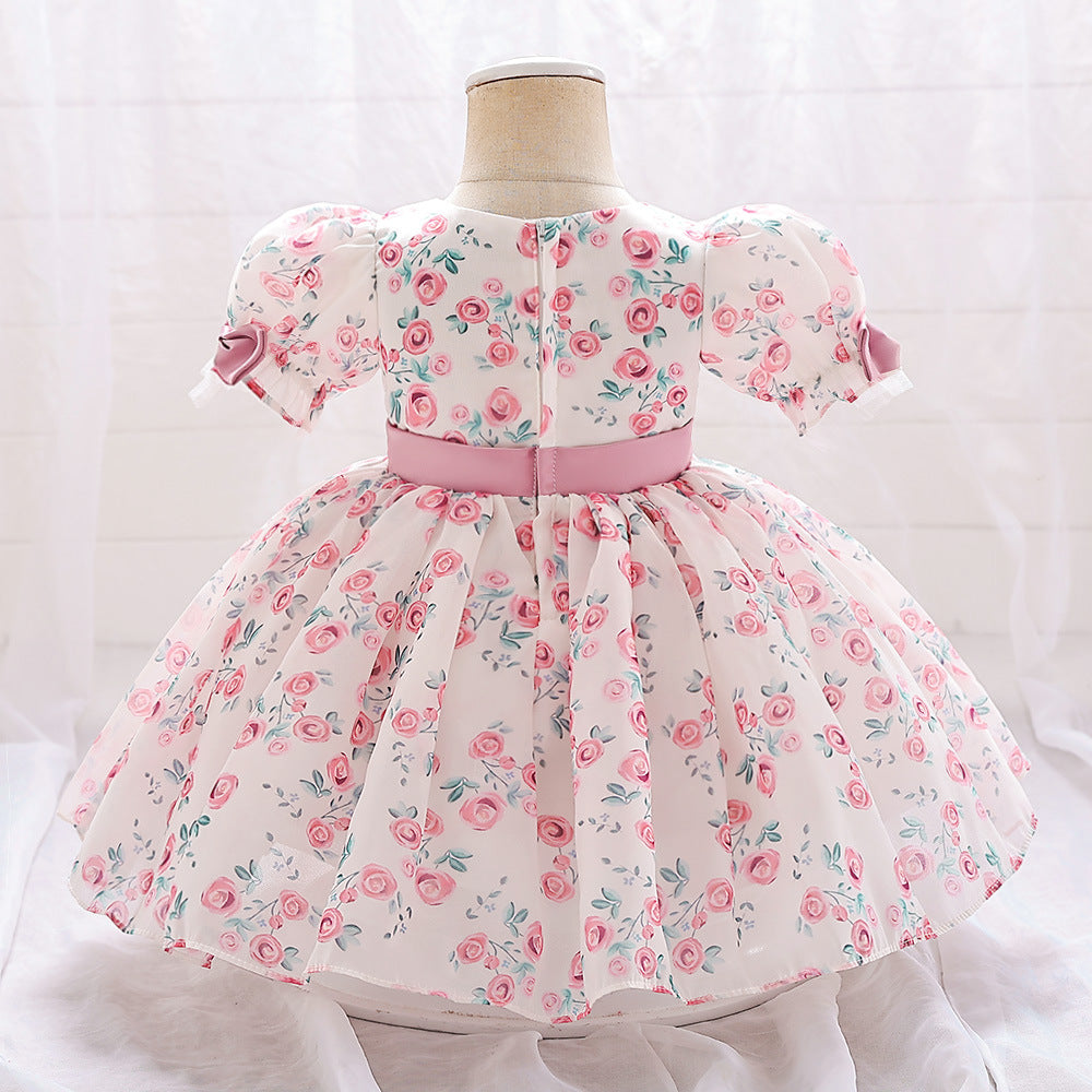 Pink Princess Floral Print Bow Dress for Toddler Girls | Fairy Style Birthday & Party Dress