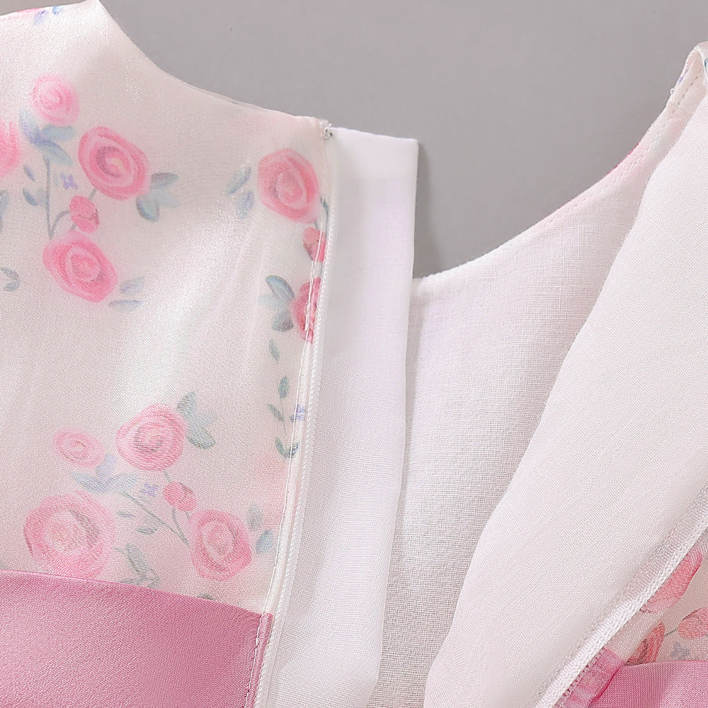 Pink Princess Floral Print Bow Dress for Toddler Girls | Fairy Style Birthday & Party Dress