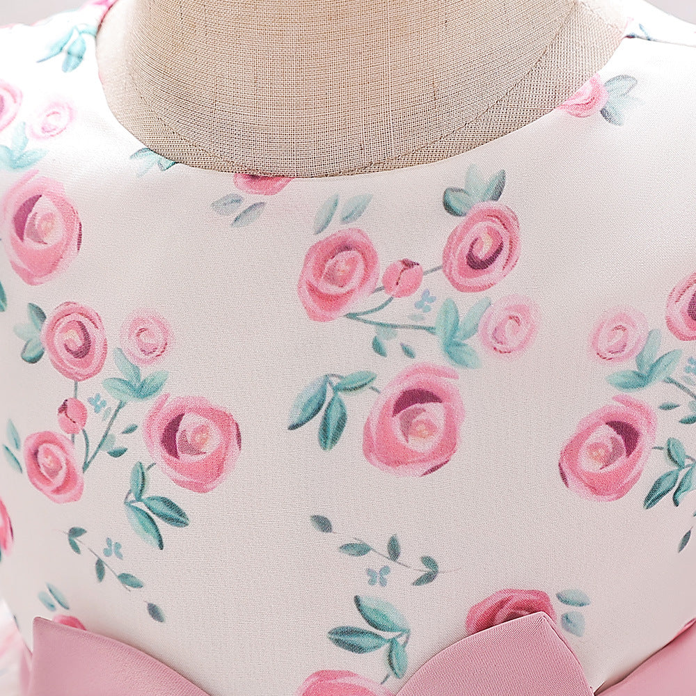 Pink Princess Floral Print Bow Dress for Toddler Girls | Fairy Style Birthday & Party Dress
