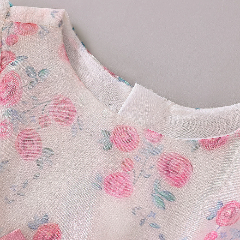 Pink Princess Floral Print Bow Dress for Toddler Girls | Fairy Style Birthday & Party Dress