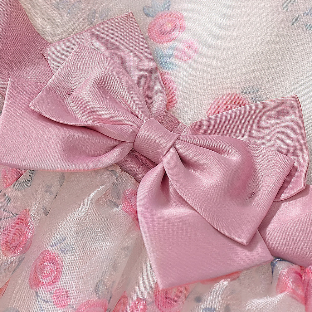 Pink Princess Floral Print Bow Dress for Toddler Girls | Fairy Style Birthday & Party Dress