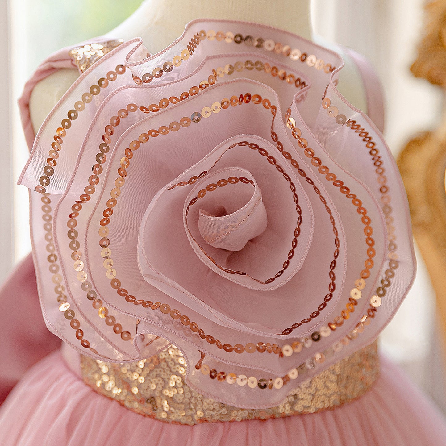 Pink Puffy Off Shoulder Sequined Flower Girl Dress – Cute Princess Party Gown for Kids