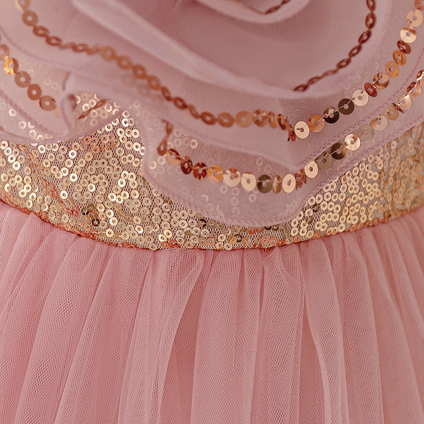 Pink Puffy Off Shoulder Sequined Flower Girl Dress – Cute Princess Party Gown for Kids