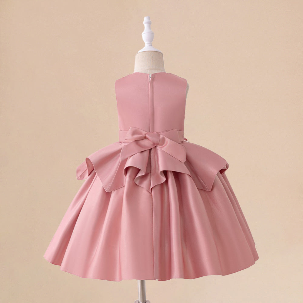 Pink A-Line Princess Dress for Toddlers | Satin Lace Embroidery Flower Girl Outfit