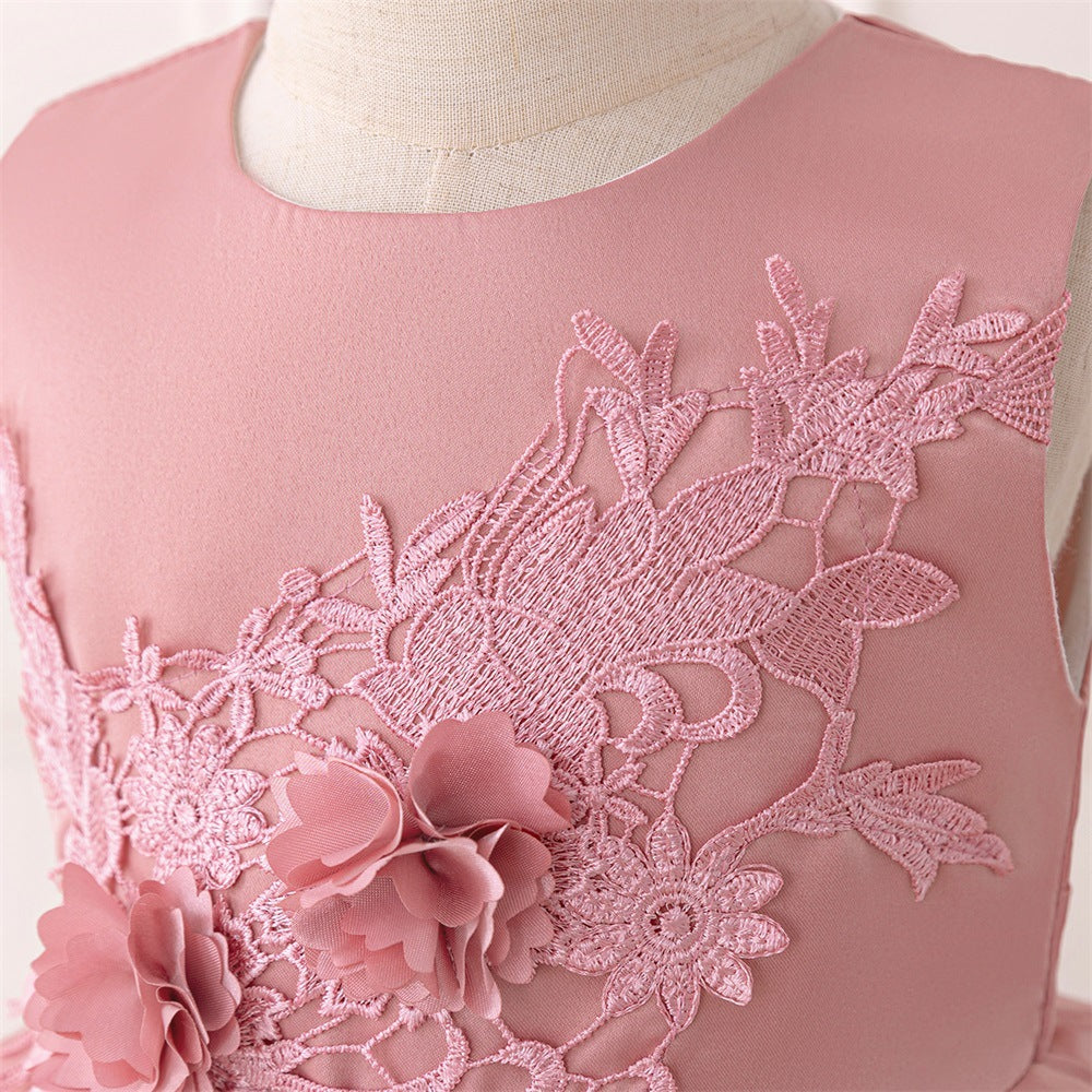 Pink A-Line Princess Dress for Toddlers | Satin Lace Embroidery Flower Girl Outfit