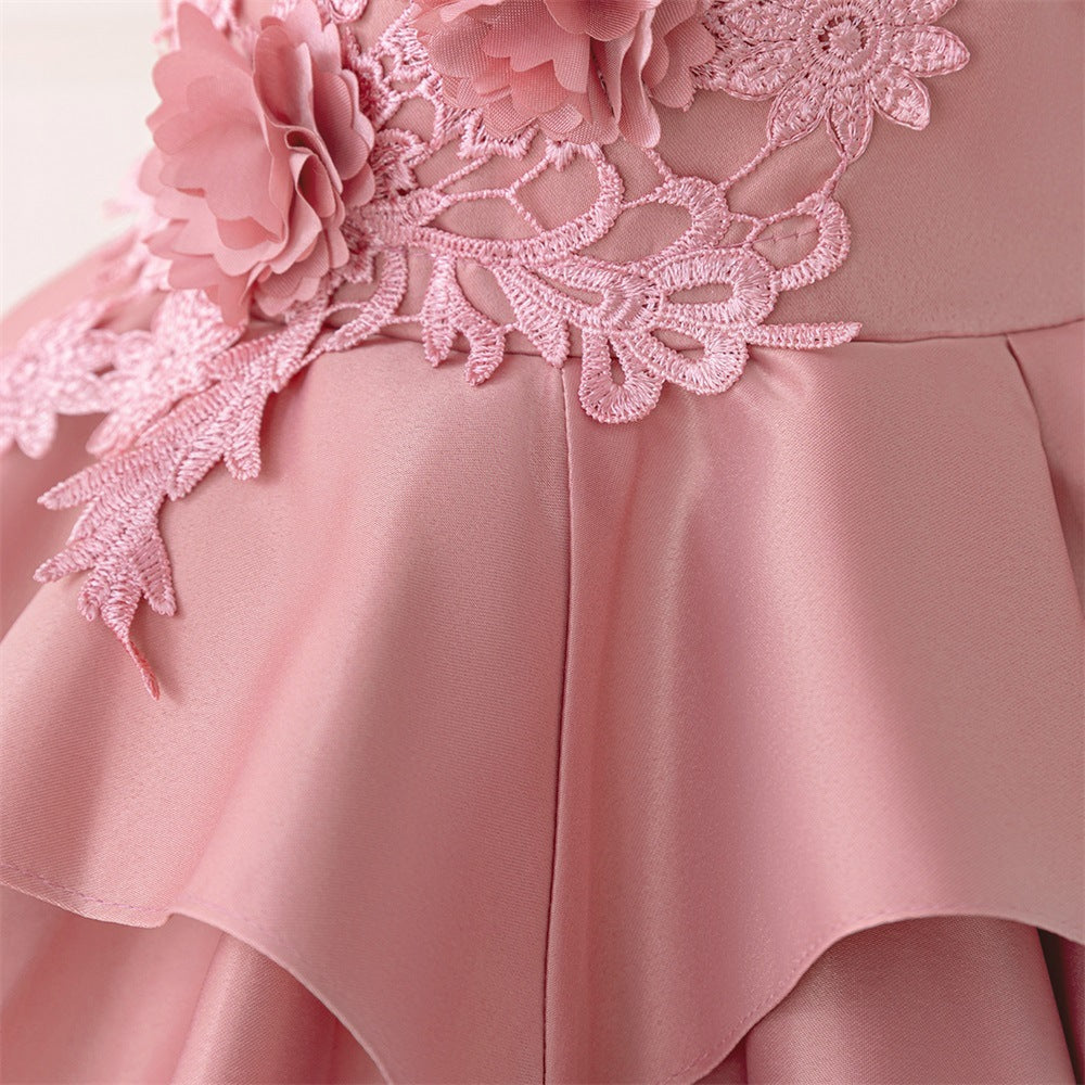 Pink A-Line Princess Dress for Toddlers | Satin Lace Embroidery Flower Girl Outfit