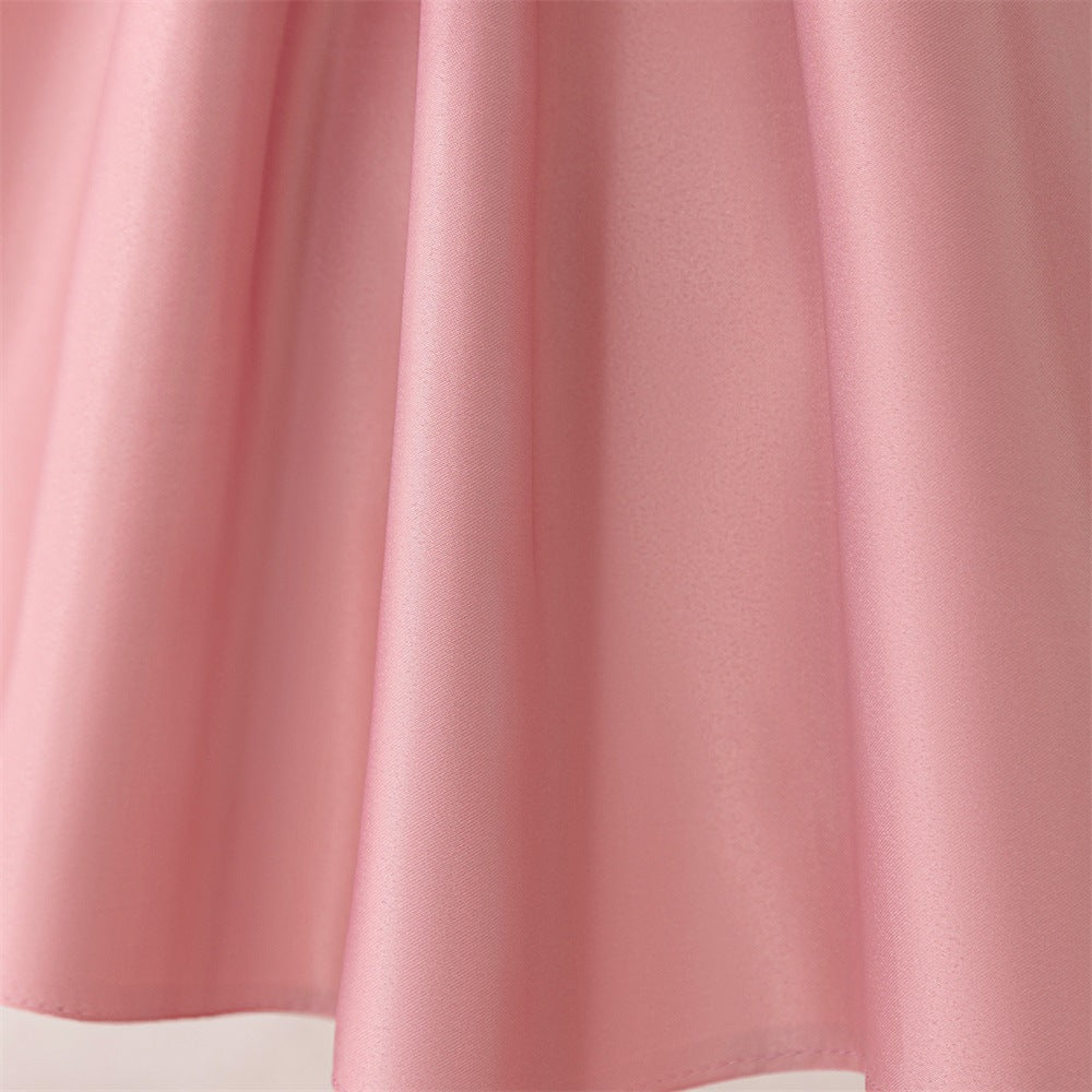 Pink A-Line Princess Dress for Toddlers | Satin Lace Embroidery Flower Girl Outfit