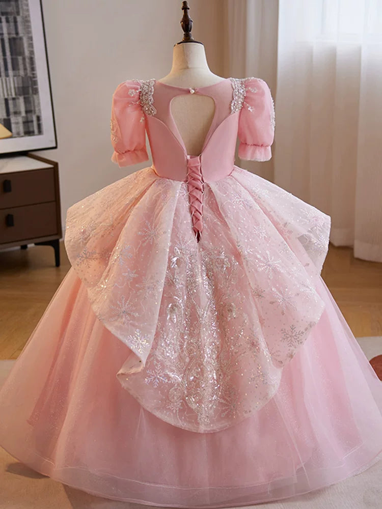 Pink Sequin A-Line Maxi Dress for Girls – Princess Party & Formal Gown