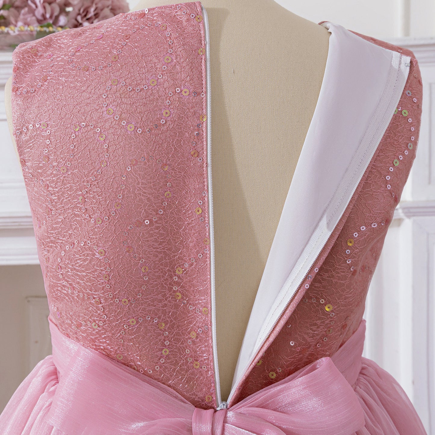 Pink Sequin Bow Princess Dress Maxi – Flower Girl & Party A-Line Gown for Kids