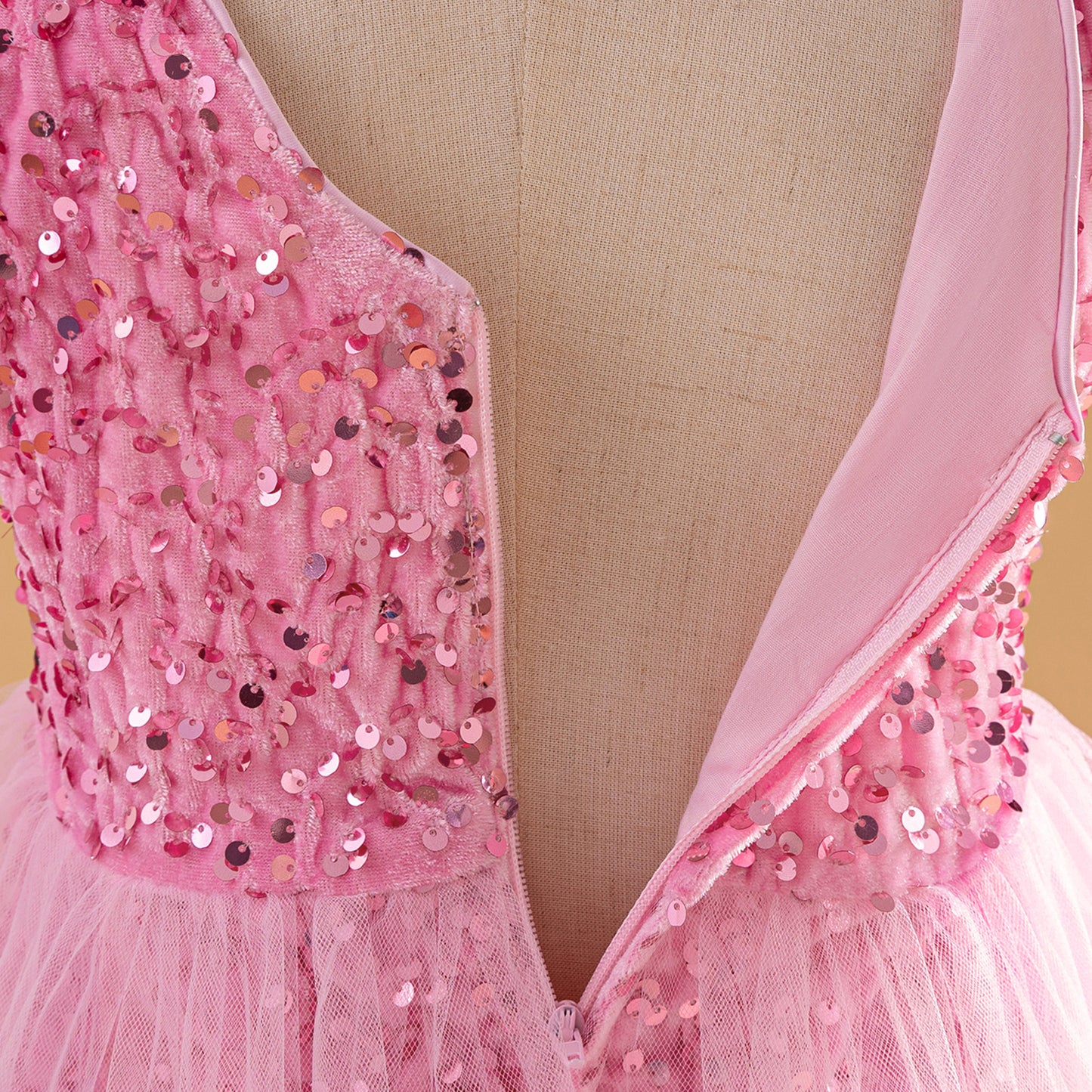 Pink Sequin Tulle Flower Girl Dress for Kids – A-Line V-Neck Party Gown