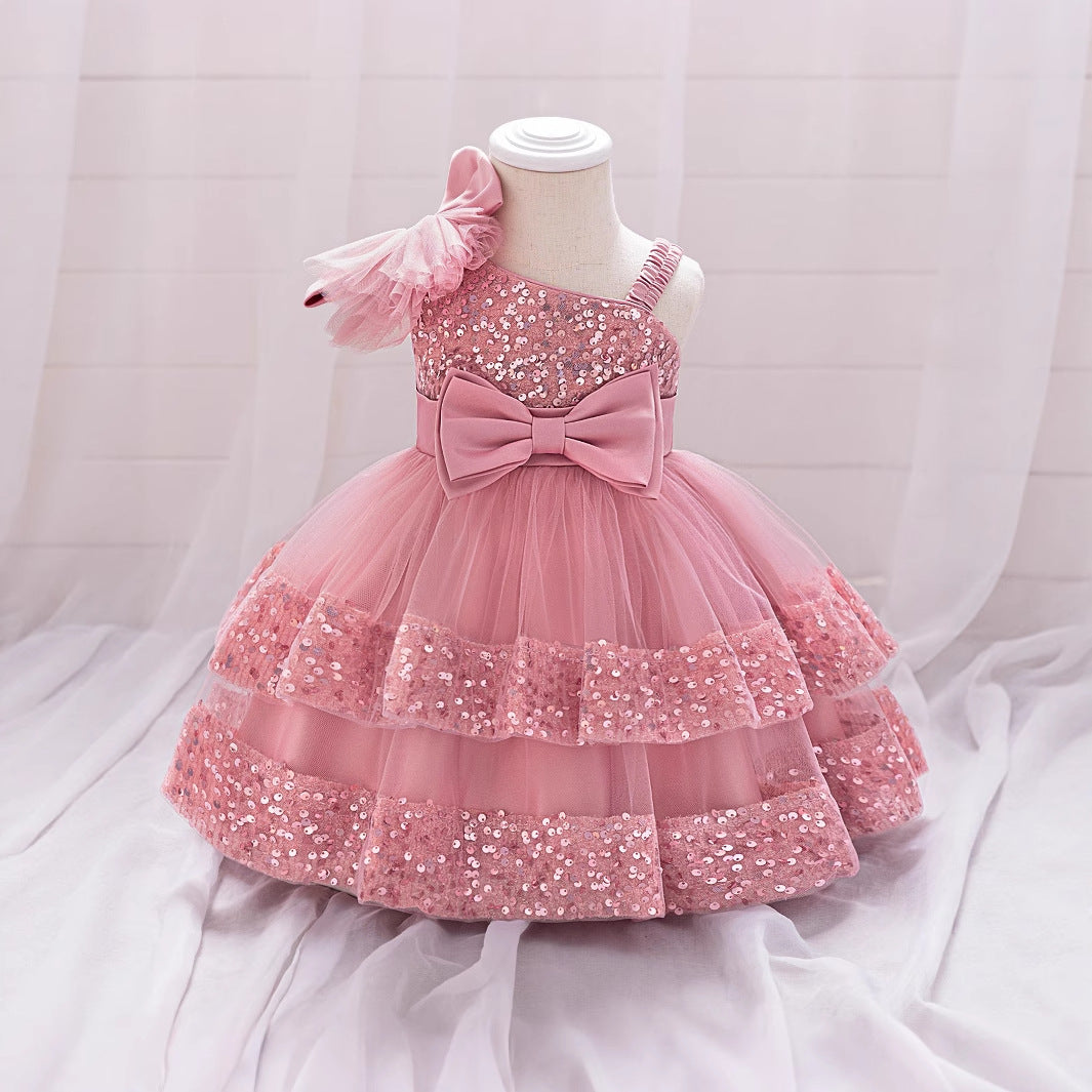 Pink Sequin Ball Gown Princess Dress for Girls – Party & Flower Girl Outfit