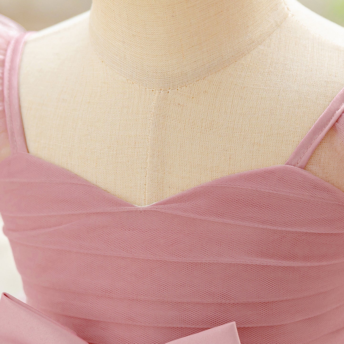 Cute Pink Puffy Ball Gown Dress with Bowknot for Girls | Tea Length Tulle Party Dress