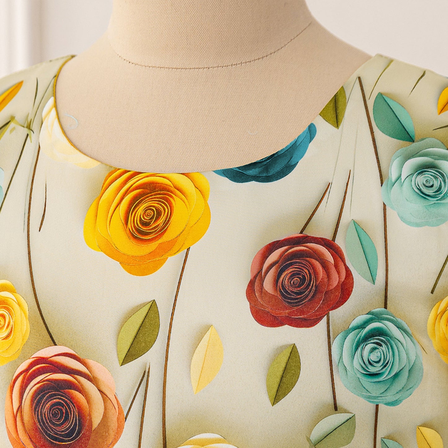 Gold Princess A-Line Maxi Tulle Dress for Girls | Floral Print & Lantern Sleeves