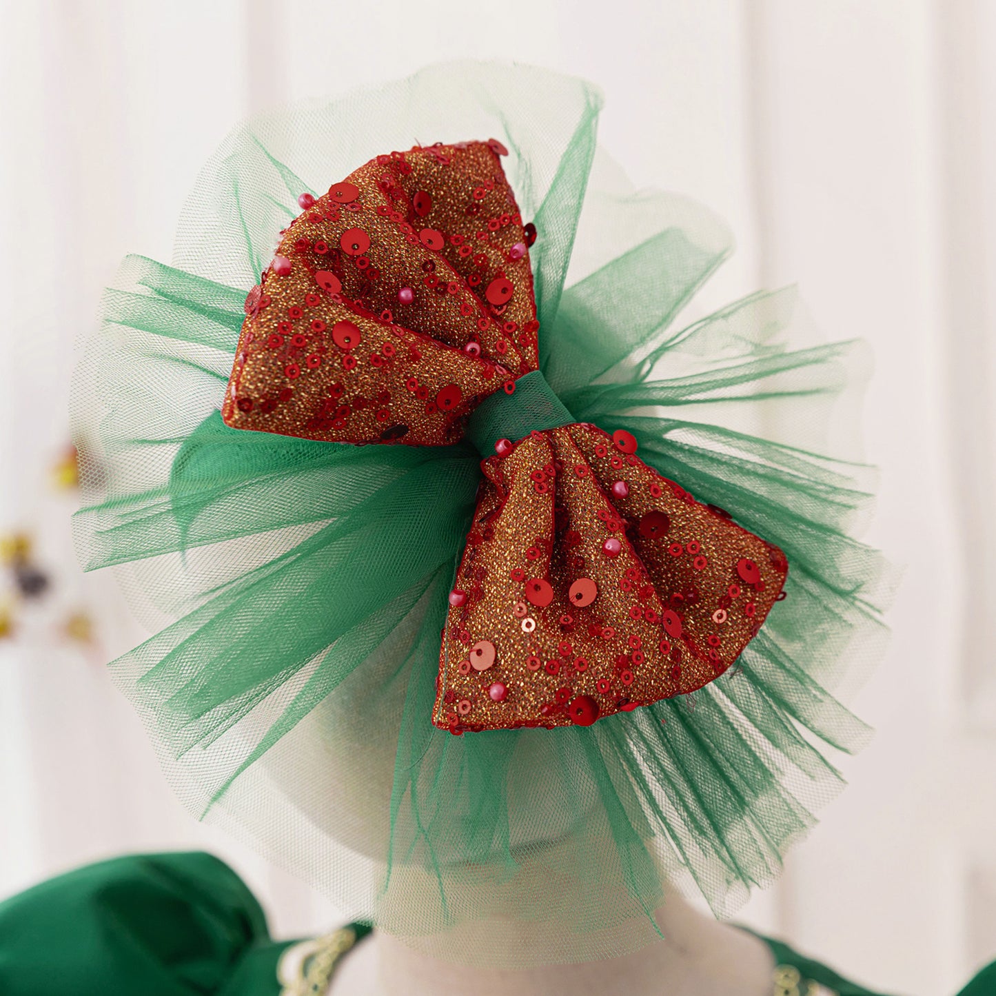 Dark Green Puffy Princess Ball Gown Dress for Girls | Festive Flower Girl & Holiday Party Wear