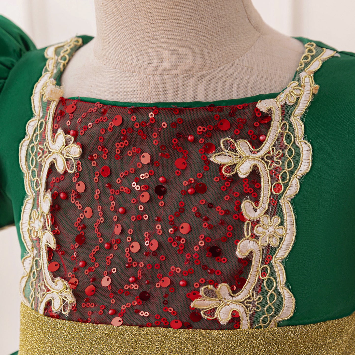 Dark Green Puffy Princess Ball Gown Dress for Girls | Festive Flower Girl & Holiday Party Wear