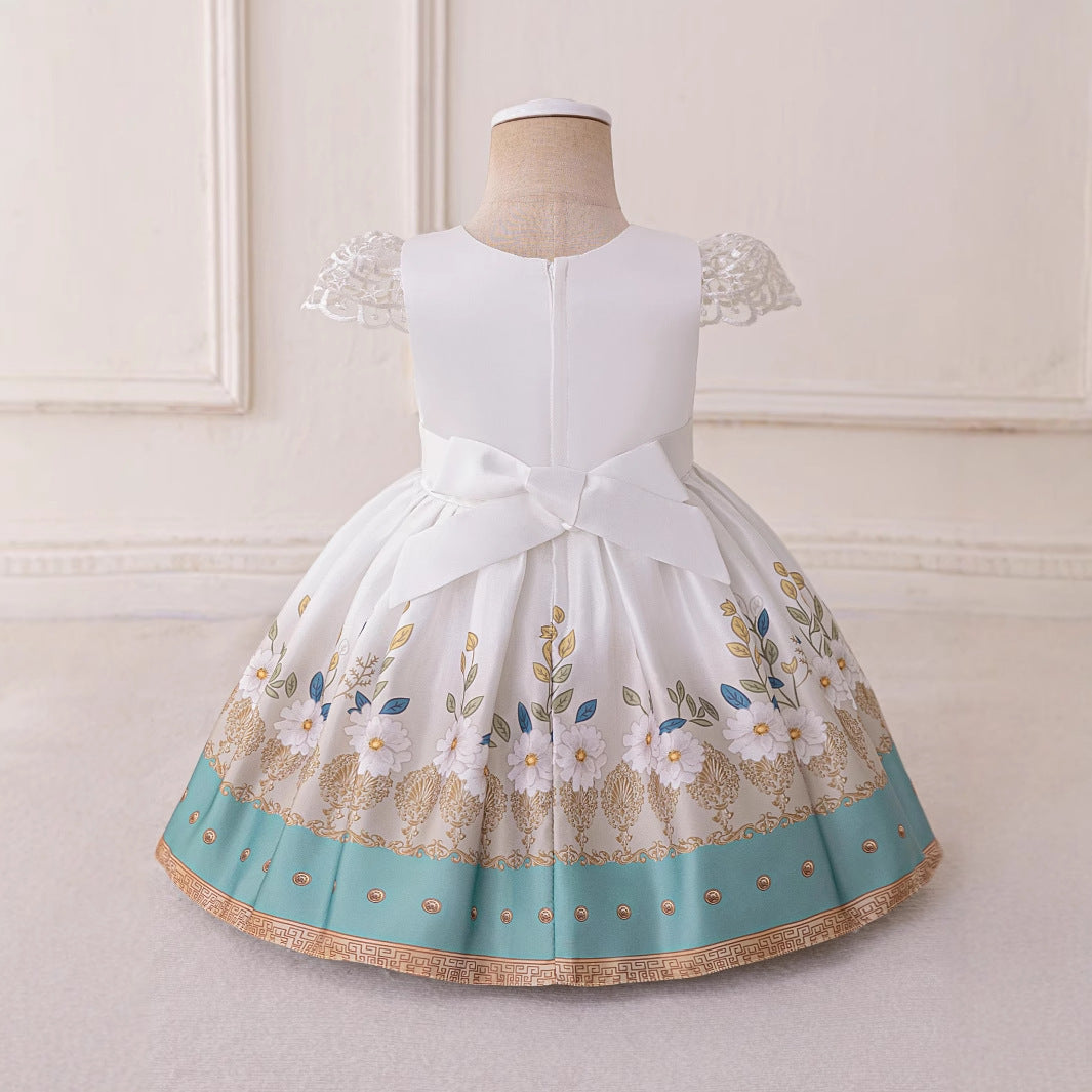 Princess Floral Ball Gown Dress for Girls – Puffy Tea-Length Party Dress