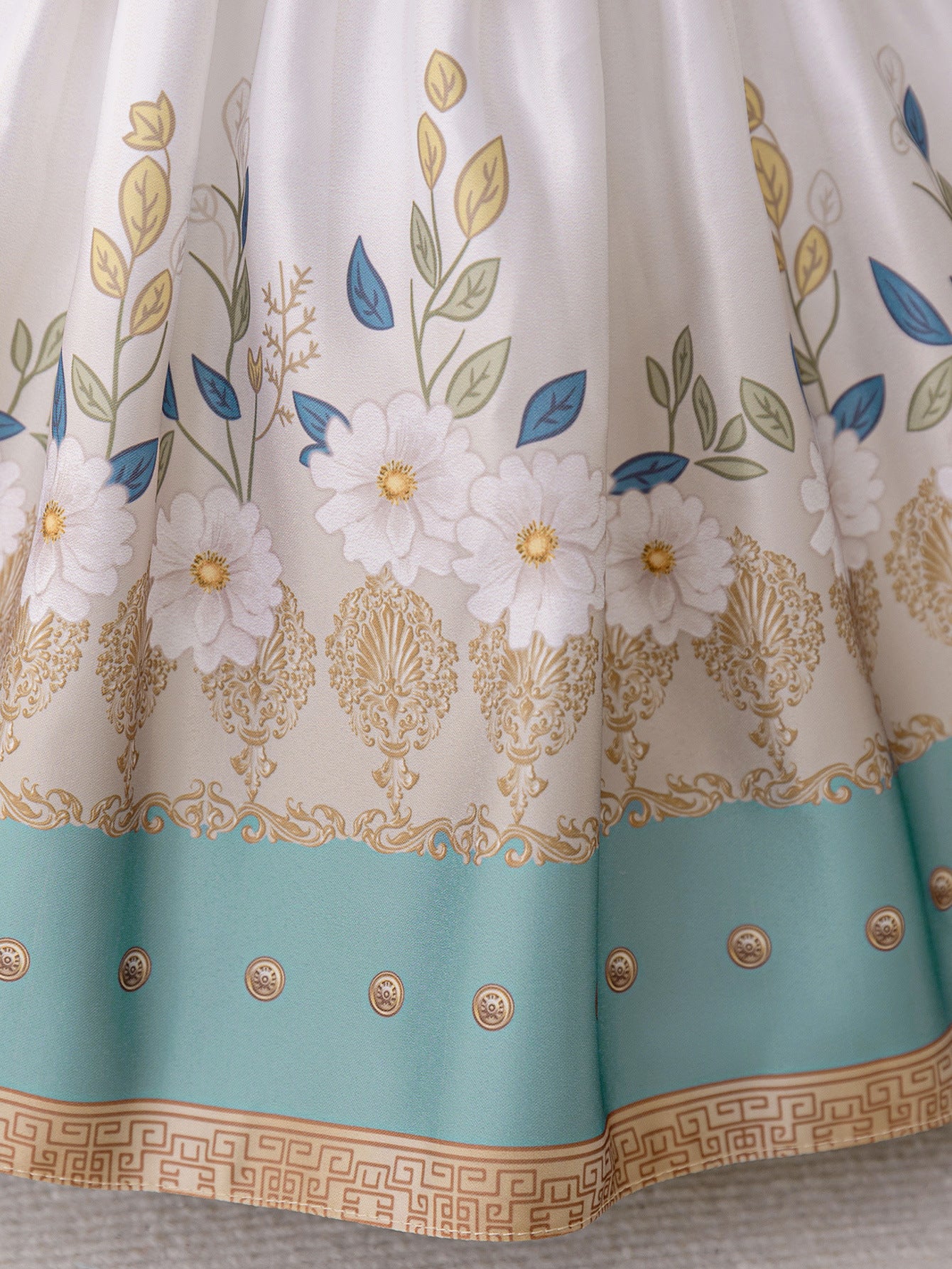 Princess Floral Ball Gown Dress for Girls – Puffy Tea-Length Party Dress