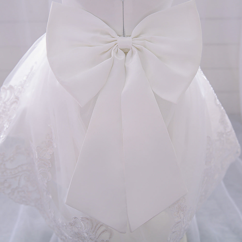 Princess Ball Gown High-Low Satin & Lace Dress with Bow for Girls | Ages 9M-6Y