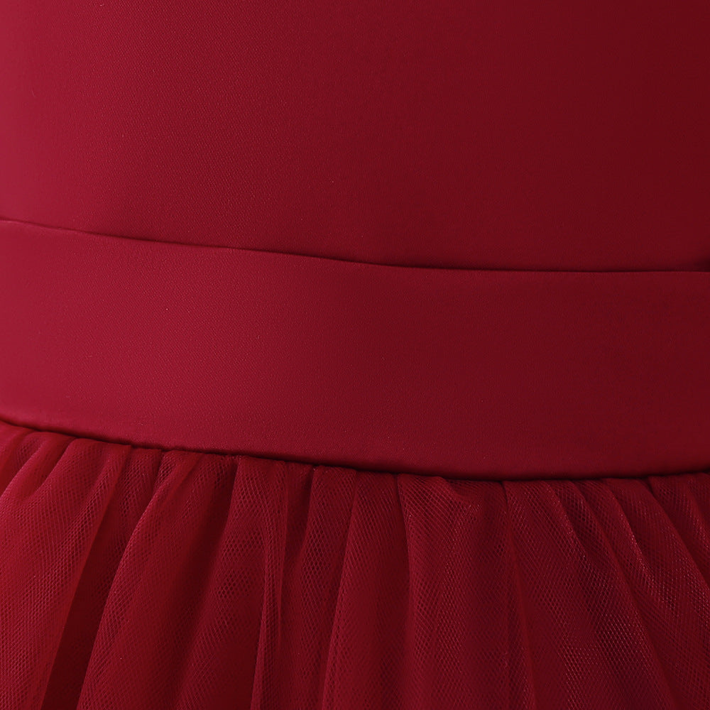 Princess Ball Gown High-Low Satin & Lace Dress with Bow for Girls | Ages 9M-6Y