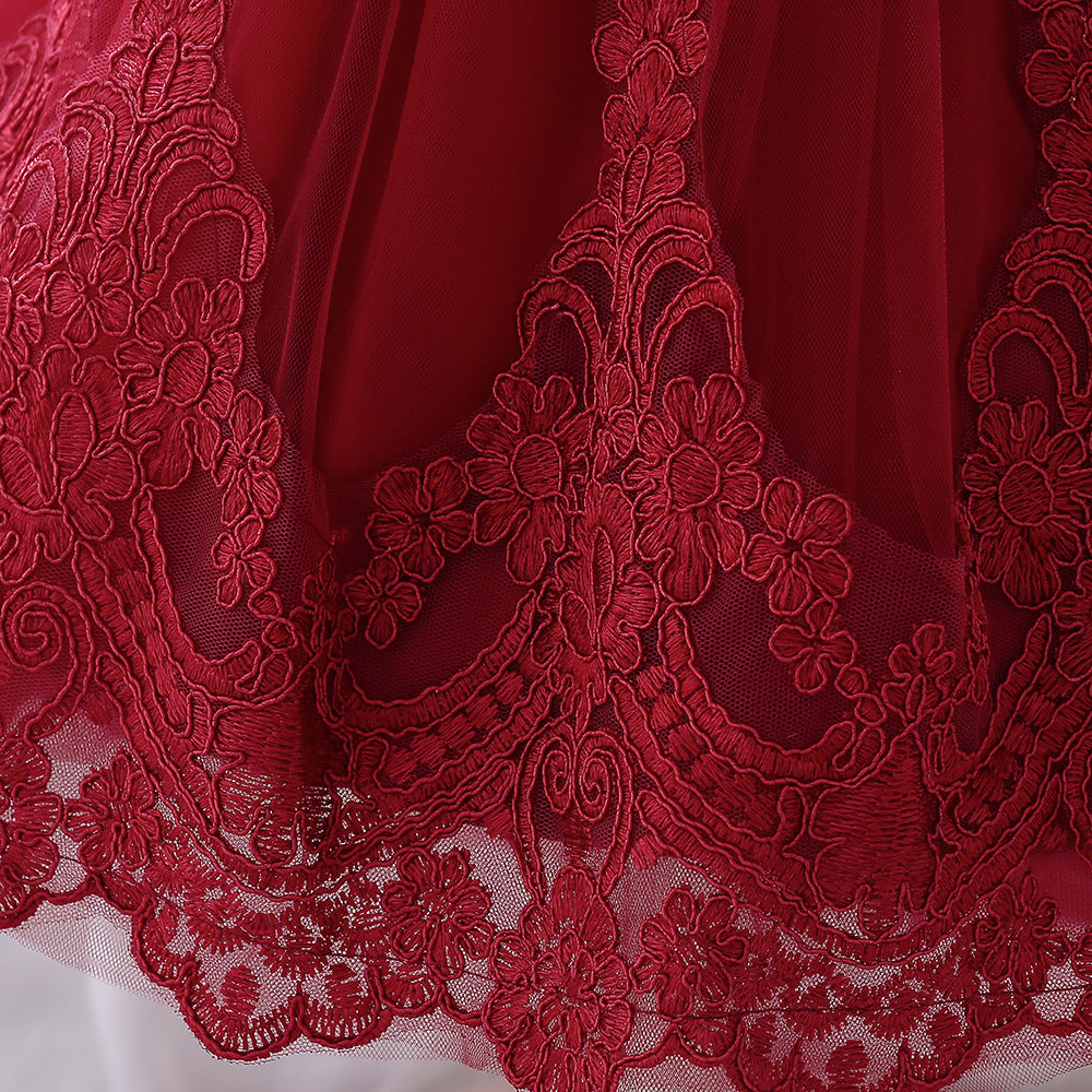 Princess Ball Gown High-Low Satin & Lace Dress with Bow for Girls | Ages 9M-6Y