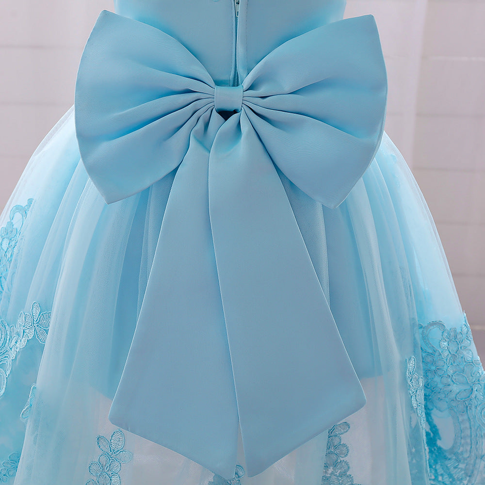 Princess Ball Gown High-Low Satin & Lace Dress with Bow for Girls | Ages 9M-6Y