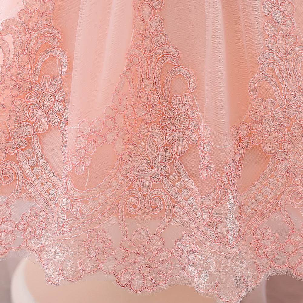 Princess Ball Gown High-Low Satin & Lace Dress with Bow for Girls | Ages 9M-6Y