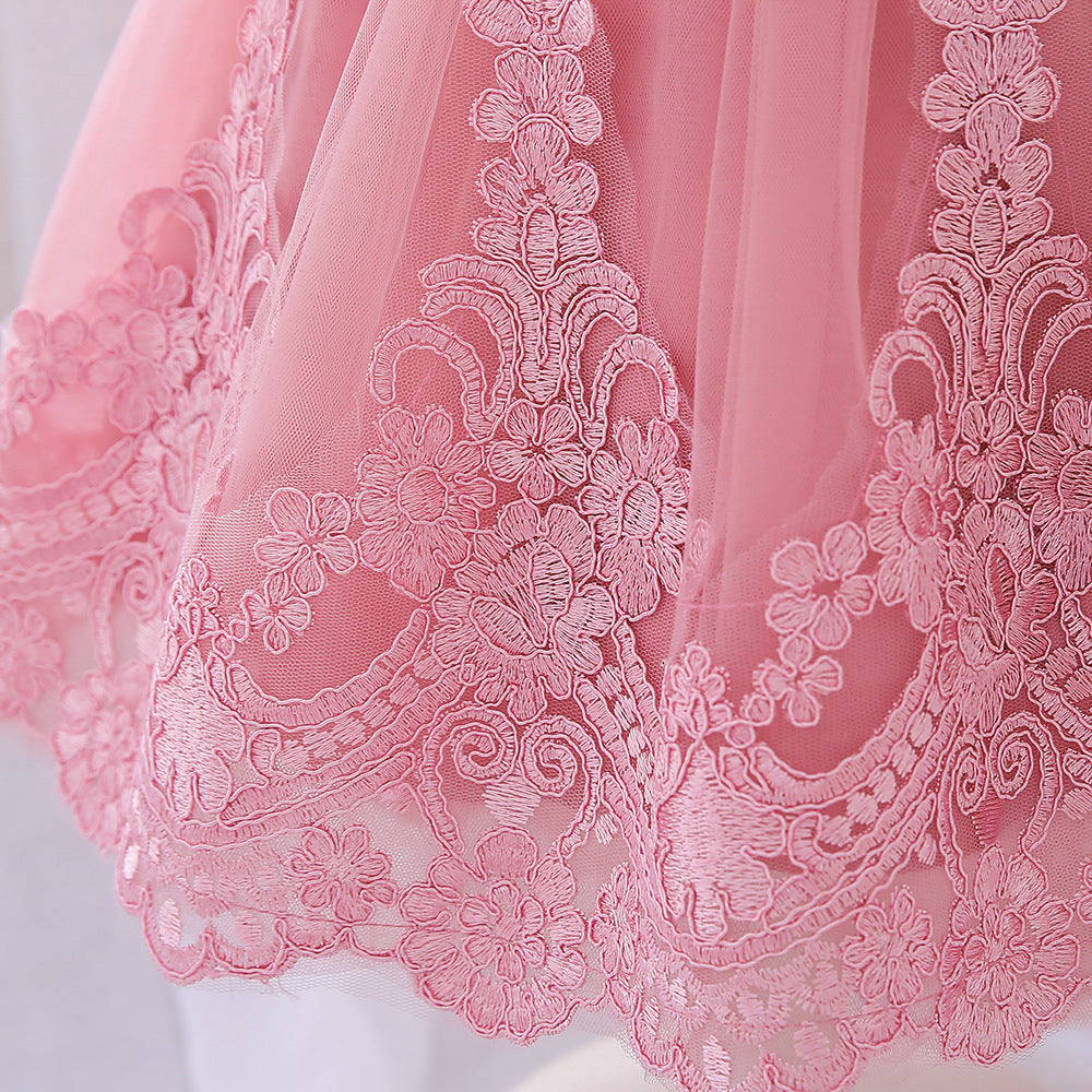 Princess Ball Gown High-Low Satin & Lace Dress with Bow for Girls | Ages 9M-6Y